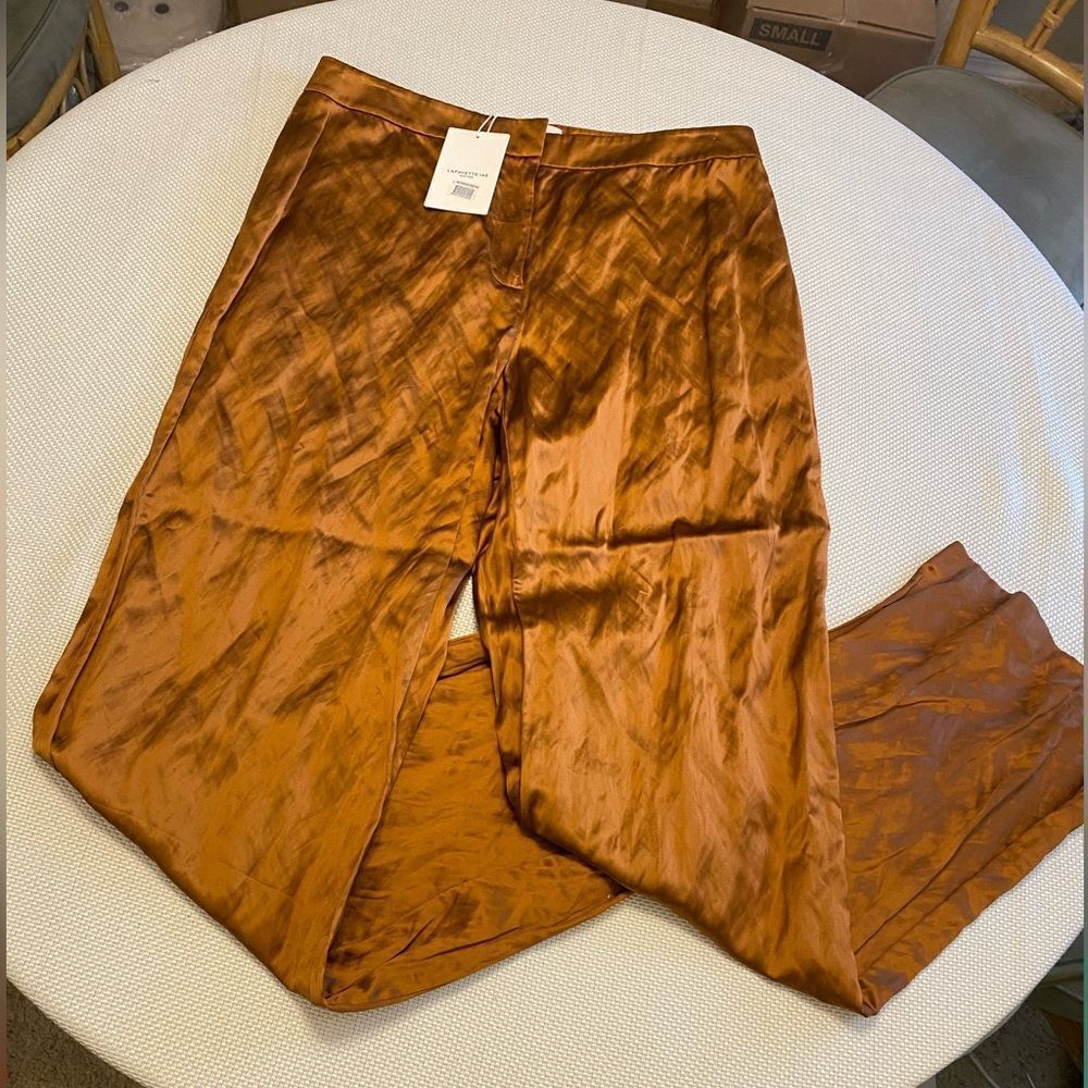 NWT Lafayette 148 NY high waisted bohemian crushed satin trousers size 10 boho